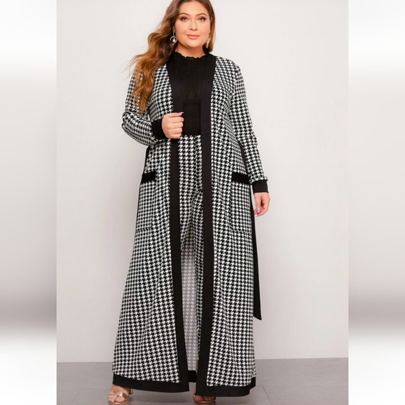 K Glam Pants - Plus Size Houndstooth Duster & Legging Set | Long Cardigan Outfit |  2X